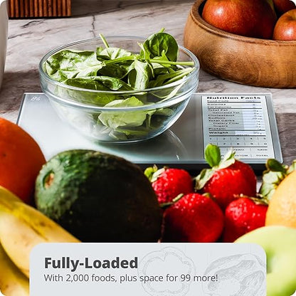Greater Goods Nutrition Scale (Non‑Connected) – Food Grade Glass, 2,000 Food Codes Preloaded, Compact (9.33"x6.02"x0.91") for Portion Control & Meal Prep