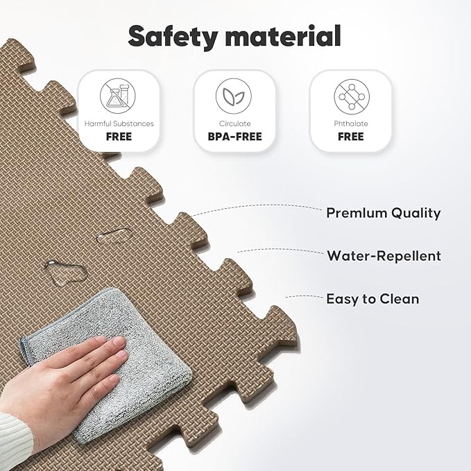 Home Gym Mat, Puzzle Exercise Mat, EVA Interlocking Foam Floor Tiles for Home Workout Equipment and Kids' Play Areas - Blue, 24 in x 24 in x ½ in - (Brown, 24 Pack(96 SQ FT))