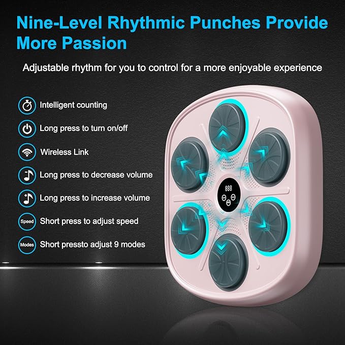 2025 New Model Smart Music Boxing Machine for Adults and Kids, Training Machine with LED Electronic Wall Mounted, Home Indoor Workout Equipment with Premium Boxing Gloves