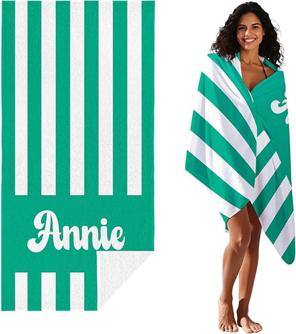 JML Personalized Beach Towel with Name, Custom Cabana Stripe Beach Towel, Customized Microfiber Pool Towel, Quick Dry & Absorbent Swim Towel for Adult,Mother's Day, Birthday, Summer Holiday,Vacation