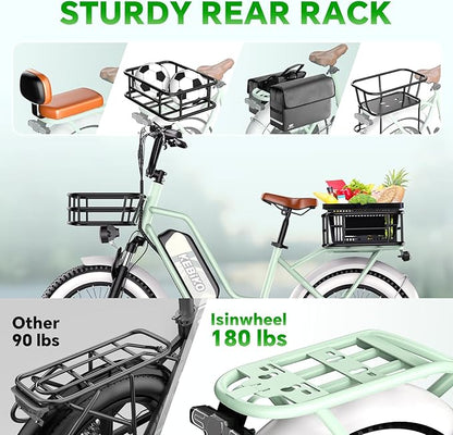 2 Seater Electric Bike, 48V 20AH(𝟗𝟔𝟎𝐖𝐇) Large Removable Battery, 𝟏𝟑𝟎𝟎𝐖 Peak Motor, 20"x 4.0" Fat Tire Ebike for Adults, 80+Miles Max,30+MPH, City Couple E Bike for All Terrain