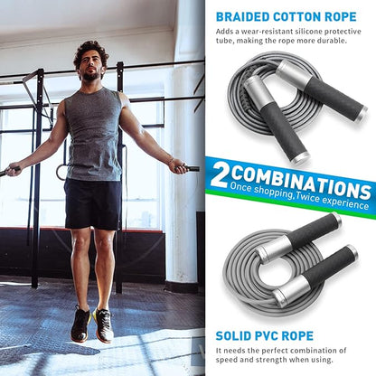 Weighted Jump Rope for Men, Women (1.5LB) - Alloy Steel Handles, Speed Skipping Rope, Gym,Indoor/Outdoor - Fitness, Workout, Boxing - Solid PVC & Cotton Rope