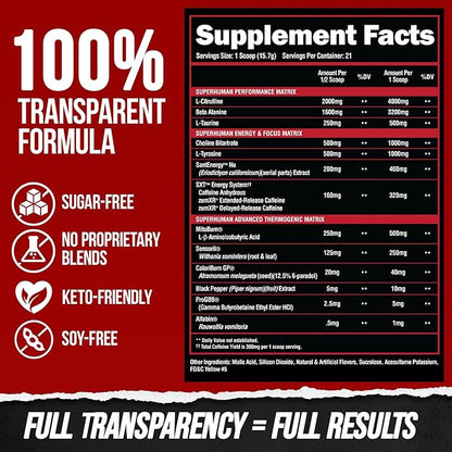 ALPHA LION Superhuman Burn – 2 in 1 Metabolism Booster Pre Workout and Thermogenic Fat Burner for Men – Appetite Suppressant and Weight Loss Supplement (21 Servings, Sweet Black Cherry Flavor)