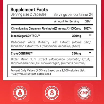 Happy Mammoth Ultimate Cravings Control – Sugar & Carb Cravings Support, Chromium, Natural Appetite Management & Metabolism Supplement for Adults, Non-GMO, No Gluten, Dairy, Soy or Sugar, 48 Capsules