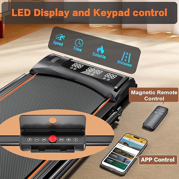 7.8MPH Incline Treadmill for Home, Walking Pad with Handle Bar, Under Desk Compact Treadmill with 350 Lbs Capacity, LED Display & APP, Remote Control, 3.0HP