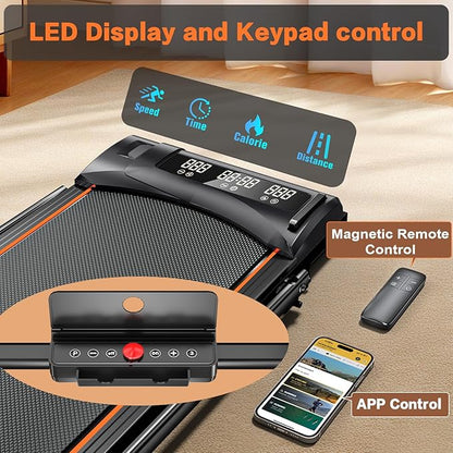 7.8MPH Incline Treadmill for Home, Walking Pad with Handle Bar, Under Desk Compact Treadmill with 350 Lbs Capacity, LED Display & APP, Remote Control, 3.0HP