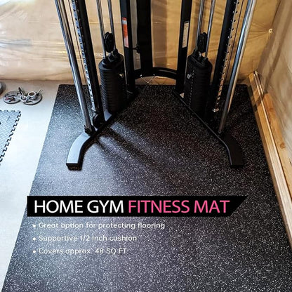 0.56 Inch Thick Gym Flooring for Home Gym 48 Sq 12 Pcs 24 x 24in Tile,