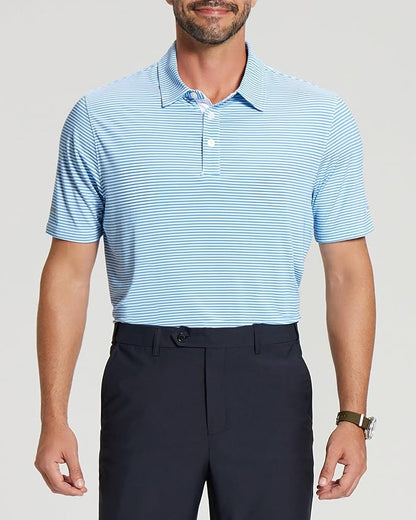 Golf Shirts for Men - Moisture Wicking Short Sleeve Performance Sport Casual Striped Collared Mens Polo Shirt