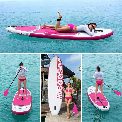 Inflatable Stand Up Paddle Board with Sup Board Accessories, Durable, Lightweight,Wide Stable Design,Wide Non-Slip Deck, Non-Slip Comfort Deck Pink Paddle Board for Women & Girls