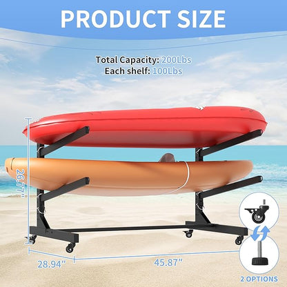 Kayak Storage Rack, Heavy Duty Kayak Stand Canoe Rack with Wheels, Freestanding Kayak Holder Stand for Kayaks, Canoes, Surfboard, Paddleboard Storage