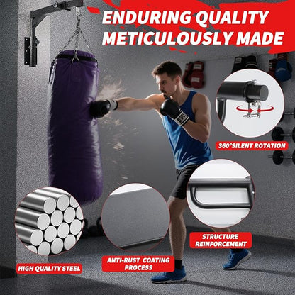 Heavy Bag Hanger Wall Mount Punching Boxing Bag Bracket -Round Tube,Heavy Duty Adjustable Length & Height for Boxing, Taekwondo, Muay Thai Bags,for Home Gym Installation