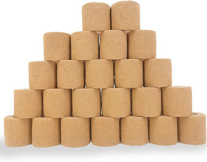 24 Pack Brown Breathable Self Adhesive Bandage Wrap 2 in, Multi-Purpose Non-Woven Cohesive Wrap - Vet Wrap | Athletic Tape | Medical Tape, Ankle Sprains, Swelling, Pets.