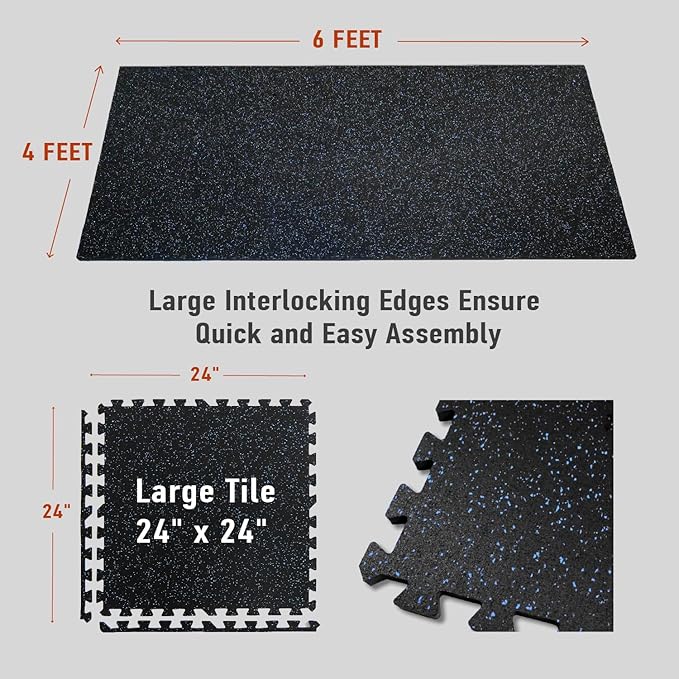 0.56in Thick 24 Sq Ft Exercise Equipment Mats 6 Tiles