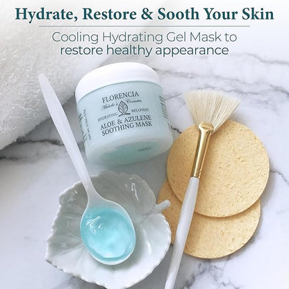Florencia Aloe & Azulene Hydrating Gel Mask - Oil-Free Hydration for Dry, Dehydrated Skin - Soothing Recovery Mask with Hyaluronic Acid, Green Tea, Aloe & Azulene, 2 oz