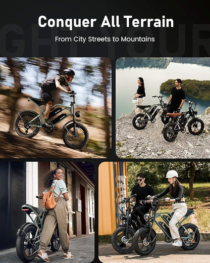 Electric Bike for Adults,Peak 1000W/1500W Motor,20/28MPH 55-150Mile ebikes for Adults with 10.4AH/13AH/26AH Battery,20" Fat Tire Electric Dirt Bike Commuting Off Road Ebike, UL2849