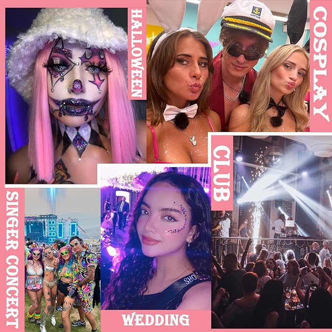Body Glitter Face Glitter Gel: Singer Concerts Disco Festival Rave Accessories Face Glitter Makeup 150ml Chunky Sequins Mermaid Face Body Hair Glitter Gel (White&Silver&Pink&Gold&Blue&Purple&Rose)