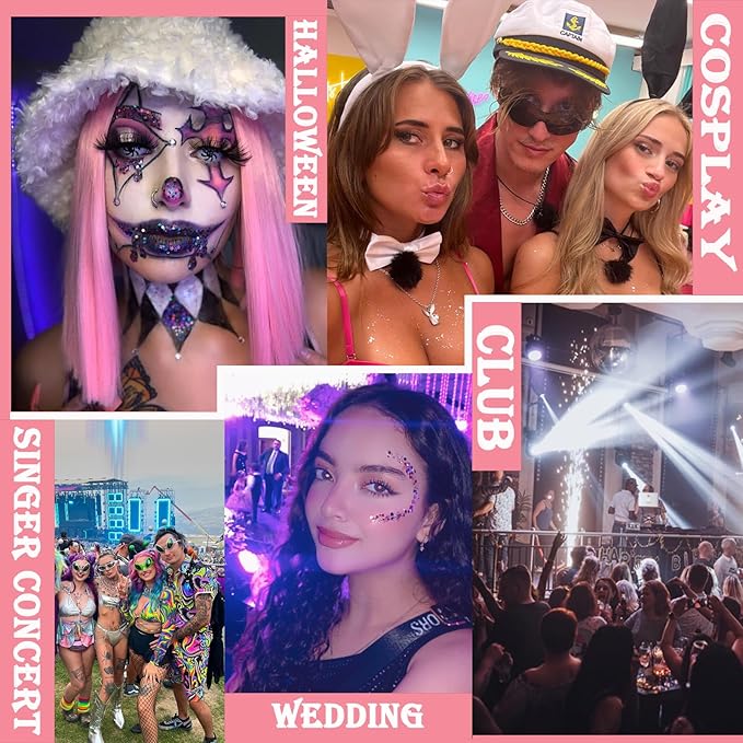 Body Glitter Face Glitter Gel: Singer Concerts Disco Festival Rave Accessories Face Glitter Makeup 150ml Chunky Sequins Mermaid Face Body Hair Glitter Gel (White&Silver&Pink&Gold&Blue)