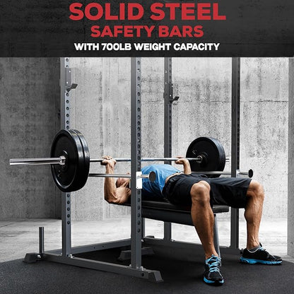 Iron Crush i200 Power Rack – Multi-Function Squat Rack with Solid Safety Bars and J-Hooks – Optional LAT Pulldown, Landmine Attachments - Home Gym Power Cage Bench Rack (Power Rack Only)