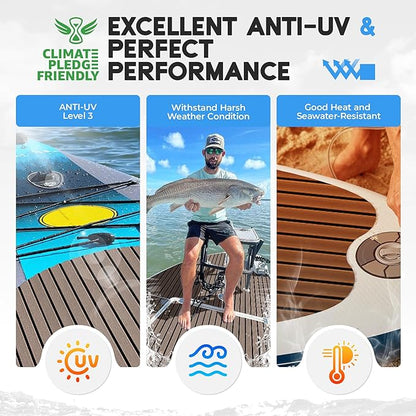 FOCEAN Boat Flooring EVA Foam Boat Decking Faux Teak Marine Flooring Boat Mat Boat Carpet Sheet for Motorboat RV Yacht Kayak Surfboard, 94.5"x 47.2"/35.4"/23.6"/15.7"