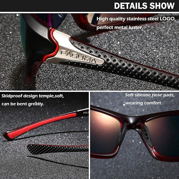 FAGUMA Sports Polarized Sunglasses For Men Cycling Driving Fishing UV400 Protection