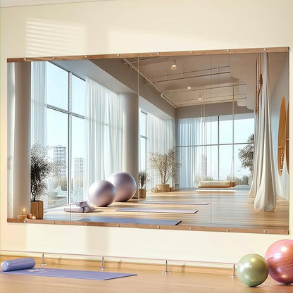 Hasipu 4Pcs 48''x24'' Home Gym Mirror Large Full Length Wall Mounted Full Body Mirror for Yoga Dance Fitness Exercise Studio Bedroom Garage, Frameless Tempered Glass Workout Mirrors Walnut Rectangular