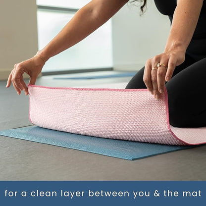 S&T INC. Yoga Mat Towel with Non-Slip Grip, Enhanced Silicone Grip, Soft and Absorbent for Gym, Pilates, and Hot Yoga Mat, 1 Pack, 24 inches x 72 inches, 340GSM, Pink