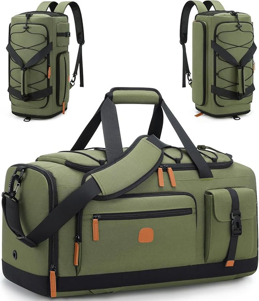 Gym Bag for Men and Women with Shoe & Laptop Compartment, 3-in-1 Sports Travel Duffel Bag Anti-Theft Weekender Carry-On Backpack for Airplane & Workout, Overnight Travel Bag,35L (Green, Medium)