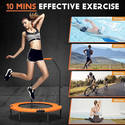 HYD-Parts 40" 48" Mini Trampoline for Adults and Kids Exercise Rebounder with Adjustable Bar Fitness Trampoline Indoor Max Load 330 440lbs