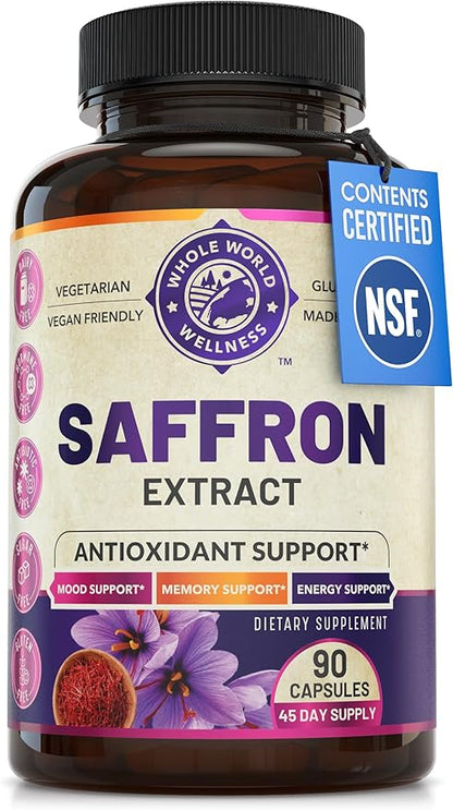 100% Pure Saffron Extract - Supports Weight and Appetite Health, Mood, Focus, Memory, Digestion, Eye, Skin and Brain Health. NSF Certified Saffron Supplements for Women and Men, 45-Day Supply.