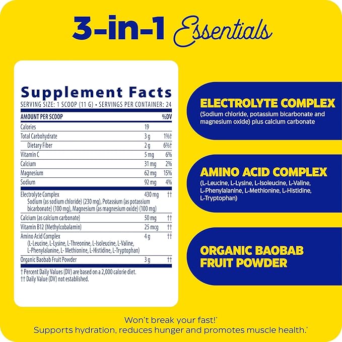 Enzymedica, Fasting Today, Intermittent Fasting Drink Mix with Electrolyte Powder Supplement for Hydration, Appetite and Muscle Health, Keto Friendly, Tropical Pineapple Flavor, 24 Servings
