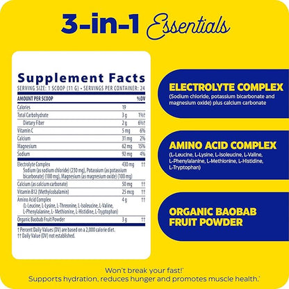 Enzymedica, Fasting Today, Intermittent Fasting Drink Mix with Electrolyte Powder Supplement for Hydration, Appetite and Muscle Health, Keto Friendly, Tropical Pineapple Flavor, 24 Servings
