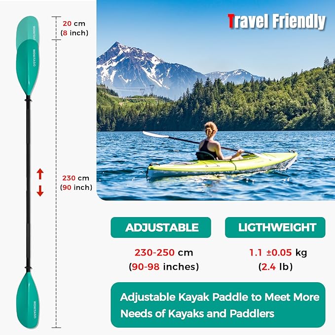 Kayak Paddles with Alloy Shaft and PP Blade, Floating Kayaking Oars, Adjustable 230-250 cm/90-98 Inches, 210-230 cm/82-90 Inches