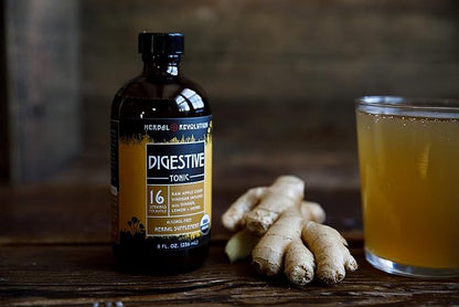 Herbal Revolution Digestive Tonic - Certified Organic Non-GMO Apple Cider Vinegar Infused with Honey, Burdock Root, Dandelion, Lemon Balm & More, Made Using Regenerative Farming Practices - 8 Fl Oz