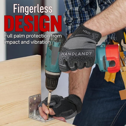 HANDLANDY Fingerless Work Gloves for Men, Padded Half Finger Tactical Mechanics Gloves, Utility Trucker Driver Gloves (Grey, Medium (Pack of 1))