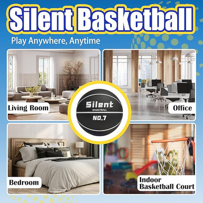 2025 Upgraded Silent Basketball Size 7 - Indoor Noiseless Airless Foam Basketball, Quiet Dribble Dream Training Ball with Soft Soundless Bounce-Pink