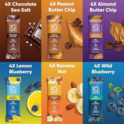 IQBAR Brain and Body Plant Protein Bars - Chocolate & Fruit Variety - 24-Count Low Carb - Gluten Free, High Fiber, Vegan Snacks - Low Sugar Meal Replacement