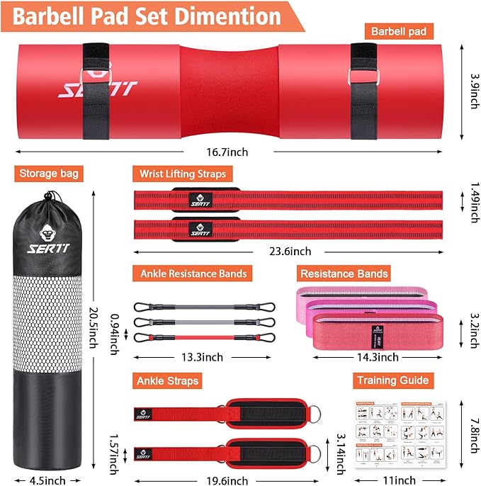 12Pcs Foam Barbell Pad Set for Squats 1 Gym 1 Carry 2 Lifting 2 Ankle 3 Ankle 3 Hip