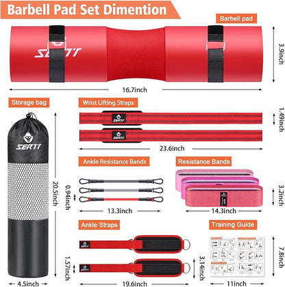 12Pcs Foam Barbell Pad Set for Squats 1 Gym 1 Carry 2 Lifting 2 Ankle 3 Ankle 3 Hip