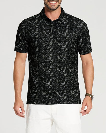 Golf Shirts for Men - Moisture Wicking Short Sleeve Performance Sport Casual Striped Collared Mens Polo Shirt