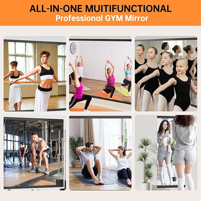 Hasipu 63''x28'' Home Gym Mirror Large Full Length Wall Mounted Full Body Mirror for Yoga Dance Fitness Exercise Studio Bedroom Garage, Frameless Tempered Glass Workout Mirrors Black Rectangular