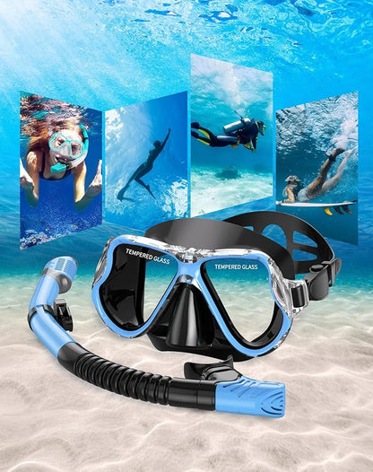 Greatever Dry Snorkel Set,Panoramic Wide View,Anti-Fog Scuba Diving Mask,Professional Snorkeling Gear