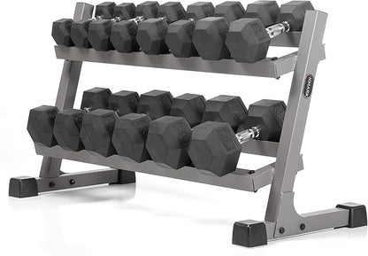 XMARK Dumbbell Set with Rack, Weights Dumbbells, Multiple Free Weights and Horizontal Storage for Home Gym Strength Training, Storage Rack Color Options
