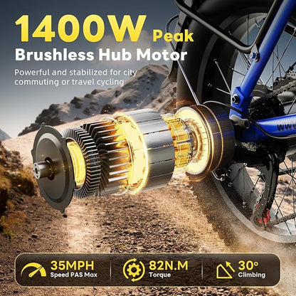 Electric Bike for Adults 1400W Peak, 48V 20AH(960WH) Removable Battery, 20"x4" Fat Tire Full Suspension 80 Miles Range Step-Thru 30+MPH Hunting Ebike, 7-Speed Dual Brakes Electric Bicycle