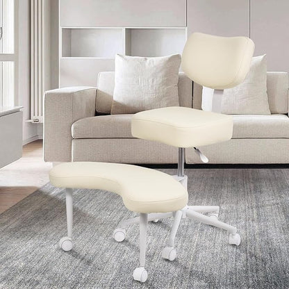 Meditation Chair Cross Legged ADHD Office Chair for Adults with Wheels Ergonomic Back Support and Leg Rest for Multi Position Criss Cross Sitting Kneeling and Yoga Height Adjustable, Leather Style