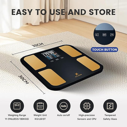 EILISON Highly Advance 2-in-1 Digital & Analog Weighing Scale for Body Weight-400lbs, 4 High Precison GX Sensor Accurate, Thick Tempered Glass, Extra Large Display (red) (Smart Black)