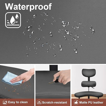 Meditation Chair Cross Legged ADHD Office Chair for Adults with Wheels Ergonomic Back Support and Leg Rest for Multi Position Criss Cross Sitting Kneeling and Yoga Height Adjustable, Leather Style