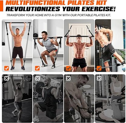 Pilates Bar Kit with Resistance Bands, Heavy Duty Pilates Equipment for Men, Strength Training Bar for Legs, Hip, Back, Arm, Abs, Chest, Shoulders, Portable Home Gym Full Body Workout Equipment