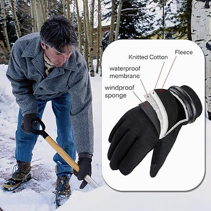 HANDLANDY Winter Gloves for Men Women, Thermal Gloves for Cold Weather Driving Cycling Ski Outdoor, Insulated Leather Work Gloves (XL, Black)