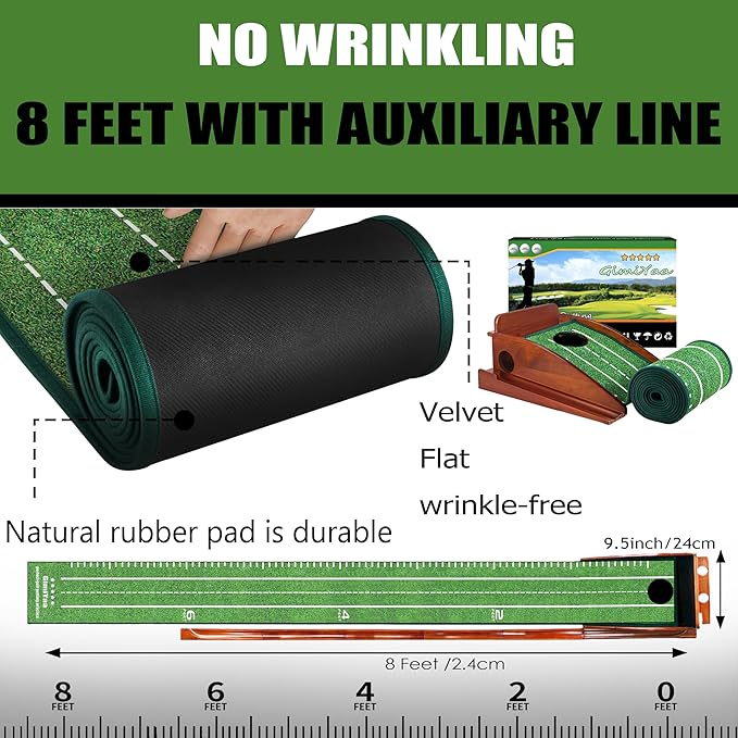 GimYaa Golf Putting mat Green Indoor and Outdoor with Auto Ball Return,Game Practice Golf Gifts for Home, Office, Backyard Indoor Golf and Outdoor Use, Crystal Velvet Mat