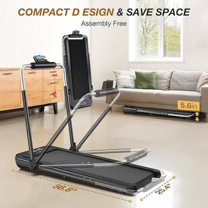 WELLFIT 10% Incline Foldable Walking Pad Treadmill with Handle Bar for Home, 360 LBS Capacity, 7.6MPH Max Speed,Wide Shock Absorbing Deck, 3.0HP Low Noise, for APP/Mute Remote